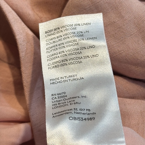 Anthropologie | Ruched Asymmetrical Linen Blend Dress in Pink Size 14 - Picture 12 of 16